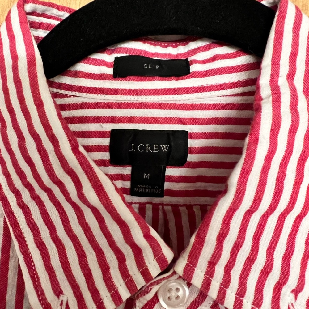 J. Crew Red and White Slim fit seersucker Shirt - Picture 3 of 7